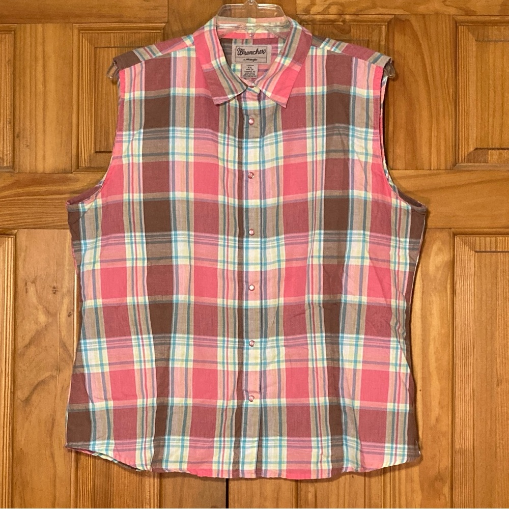 NWOT Wrangler Wrancher Vintage 90s Top Sleeveless Blouse Plaid Pink White Sz XXL